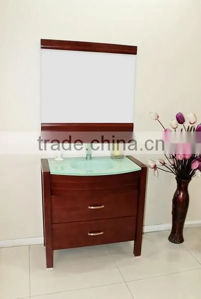 Glass Wash Basin Red Color wood Cabinet Solid wood Bathroom Furniture No.1004B