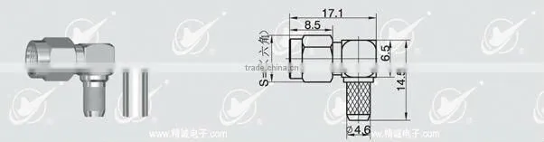 SMA male right angle connector, crimp, for cable rg58 rg142
