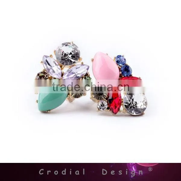 2014 Cheap Wholesale Fashion Jewelry Color Crystal Rhineston Rings Fashion Ring Jewelry For Young Girls