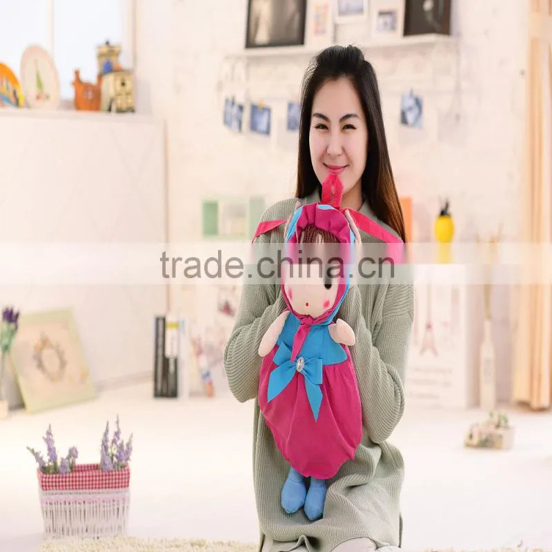 55cm beautiful customized beige stuffed plush Phil doll backpack with brown windbreak&pink hood