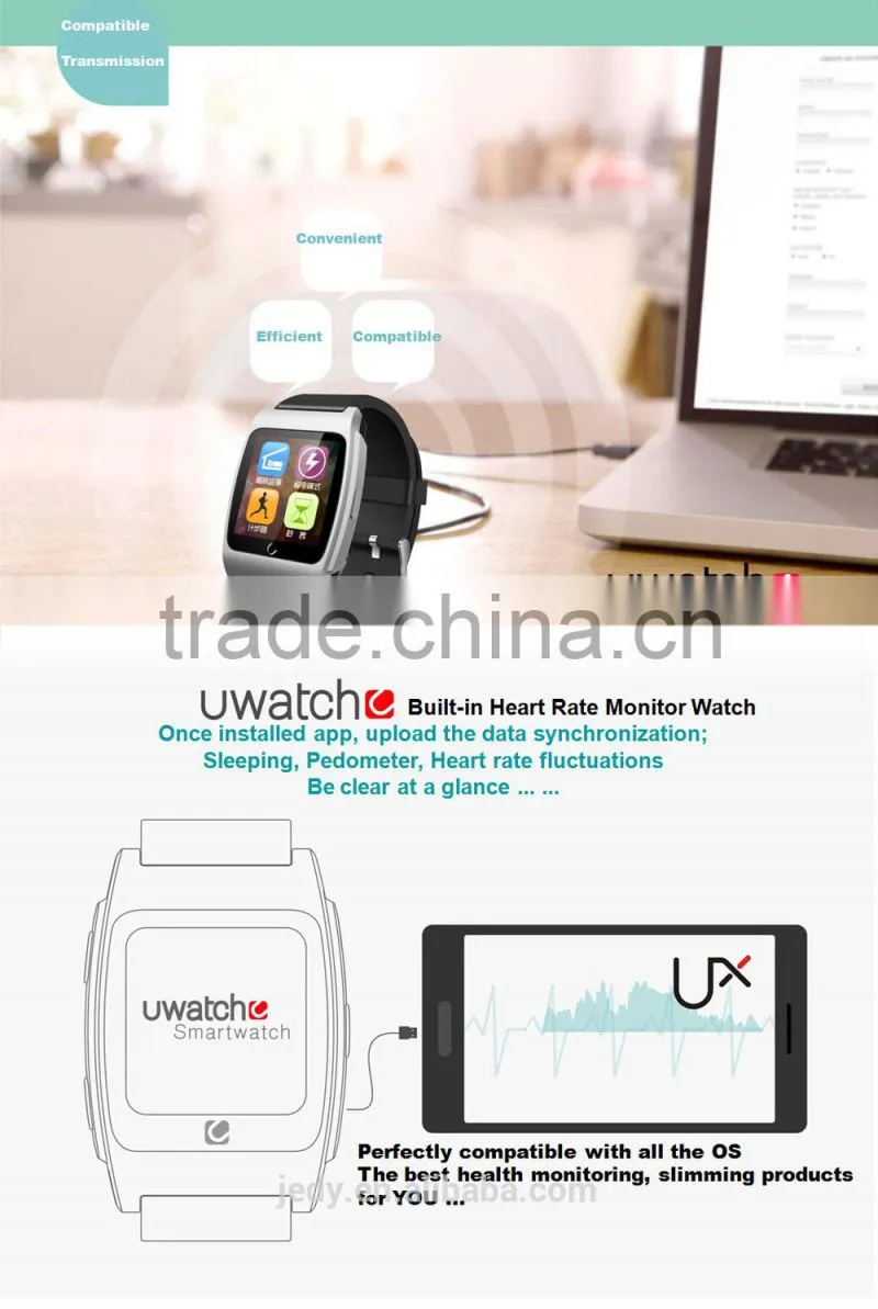 Bluetooth smart watch with heart rate monito for Android IOS System, pedometer, sleep monitor, heart rate measure, compass