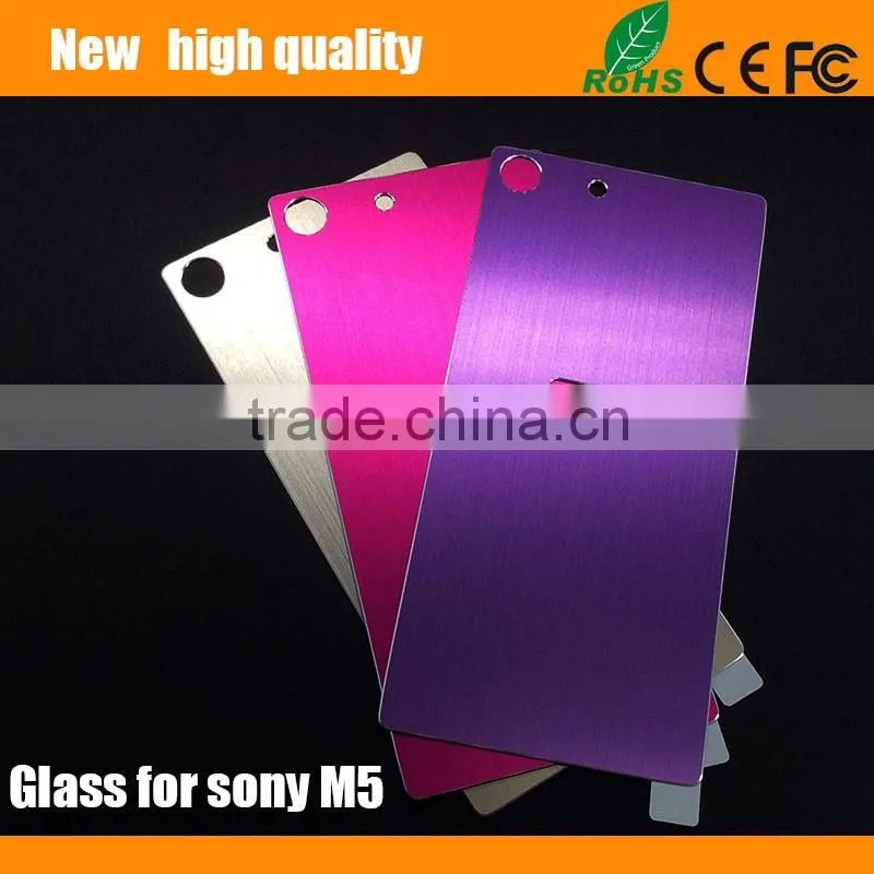 2.5D Titanium alloy brushed metal Tempered Glass Screen Protector guard for SONY M5 Front + back