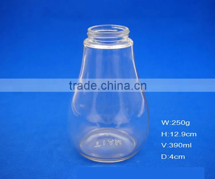 390ml wholesale high quality bellied shaped clear glass edible oil pot