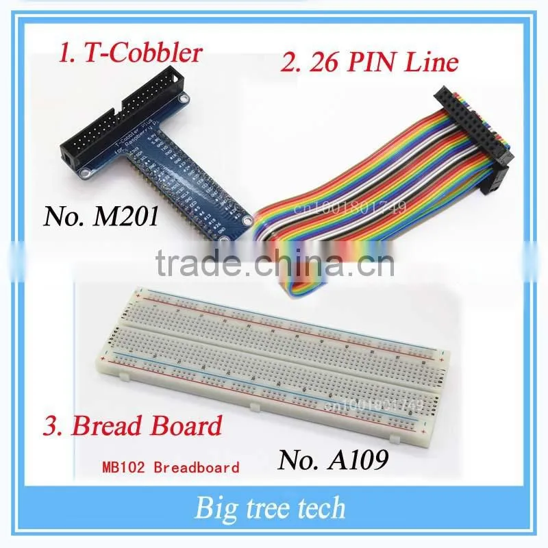 Raspberry Pi model B plus T cobbler, expansion DIY kit (40pin cable + breadboard + T-cobbler)