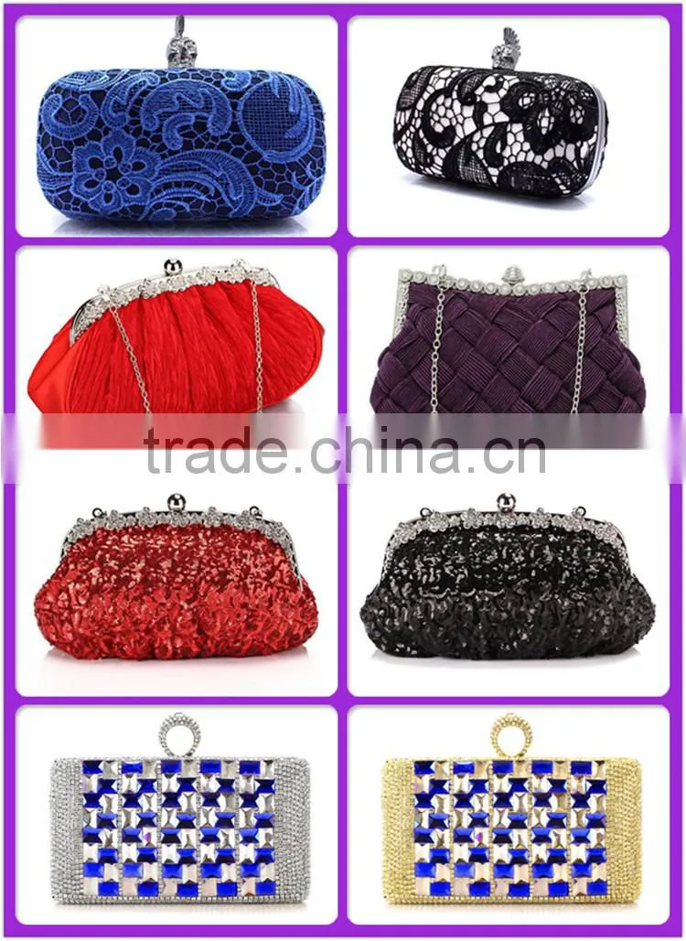 Fashion Lady Satin Boxed Party Clutch Bag metal evening clutches