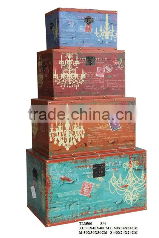 Vintage Decorative Wooden Storage Trunk Box
