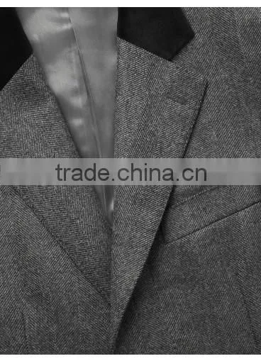 2015 new style 100% cashmere classic grey herringbone custom mens business coat