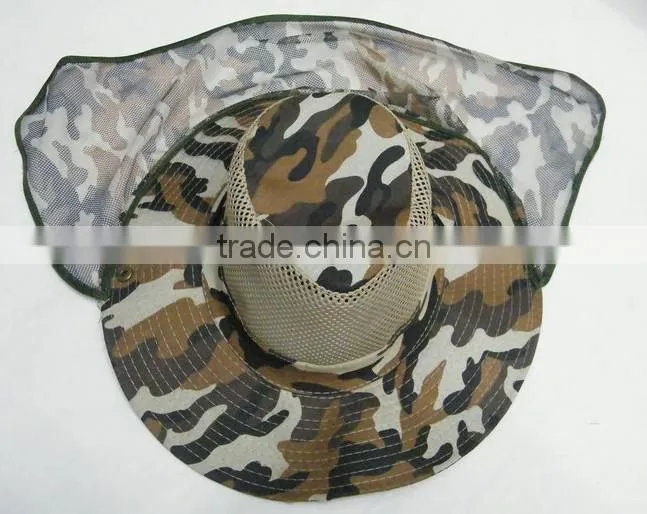 Fashion camouflage washed bucket hat with mesh shawl