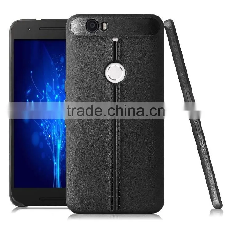 Newest tough two line design leather pattern finish tpu durable cell phone case back cover for Google Nexus 6p