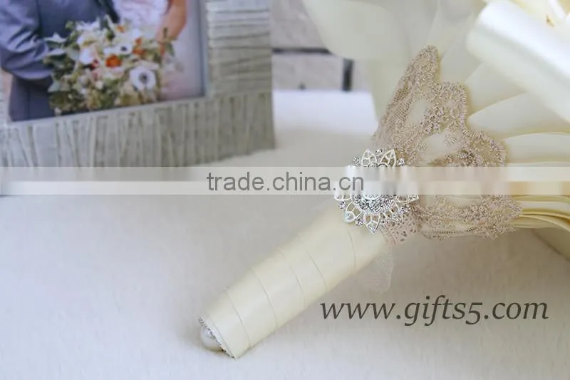 Gold Wedding Bouquet Handmade Flowers Wedding Flowers with Rhinestones