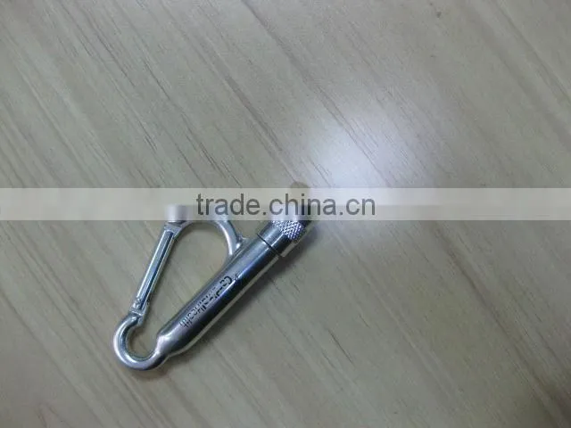 aluminium led flashlight with carabiner and compass