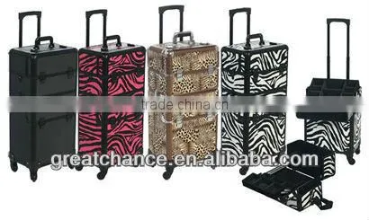 Large Rolling Makeup Cosmetic Case 4 Wheels - White Zebra