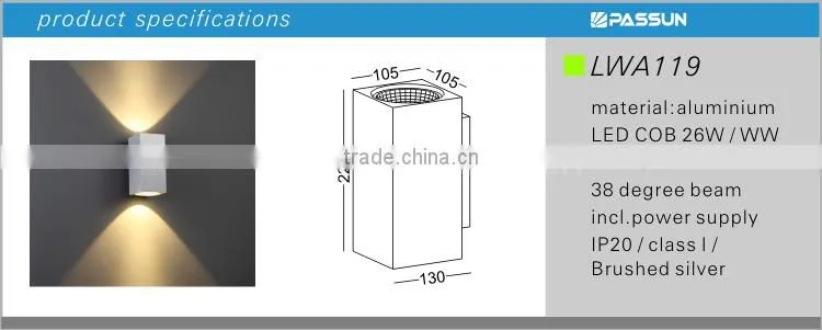 hot selling high bright 2*13w 2600lm led surface wall light for hotel/ gallery/ retaurant