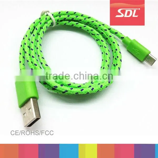 High quality Braided Wire Micro USB Cable 1M Sync Nylon Woven 5pin V8 Charger Cords for Samsung Blackberry HTC