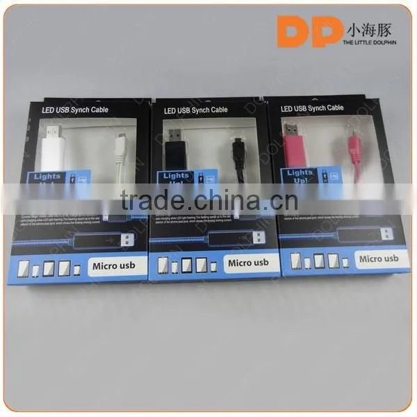Light up in the dark sync data flowing EL USB cable LED charging cable