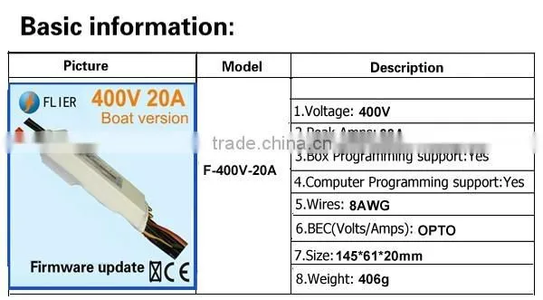 400V 20A high powerful brushless ESC controller motor for rc Boat