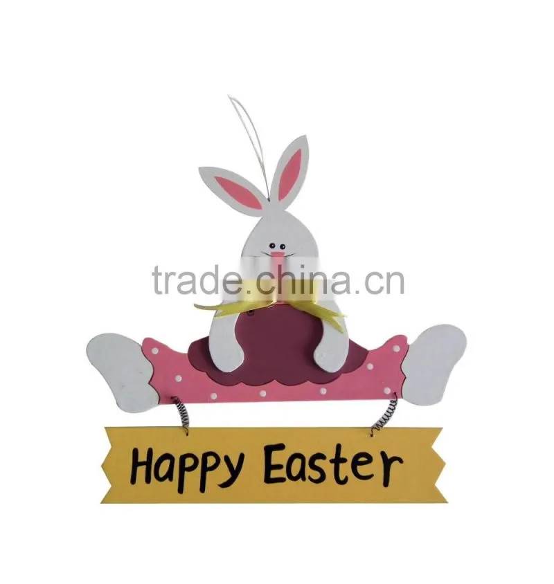 Easter Rabbit with happy wishes words on wooden door Hanging decoration