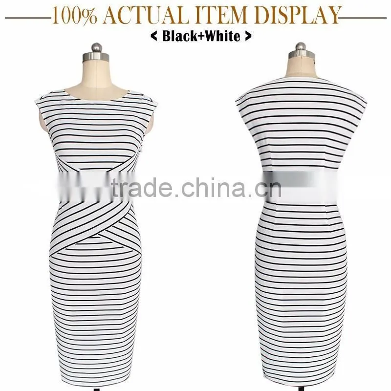 Casual Wear Women Dress Sleeveless Dress Elegant Black And White Striped