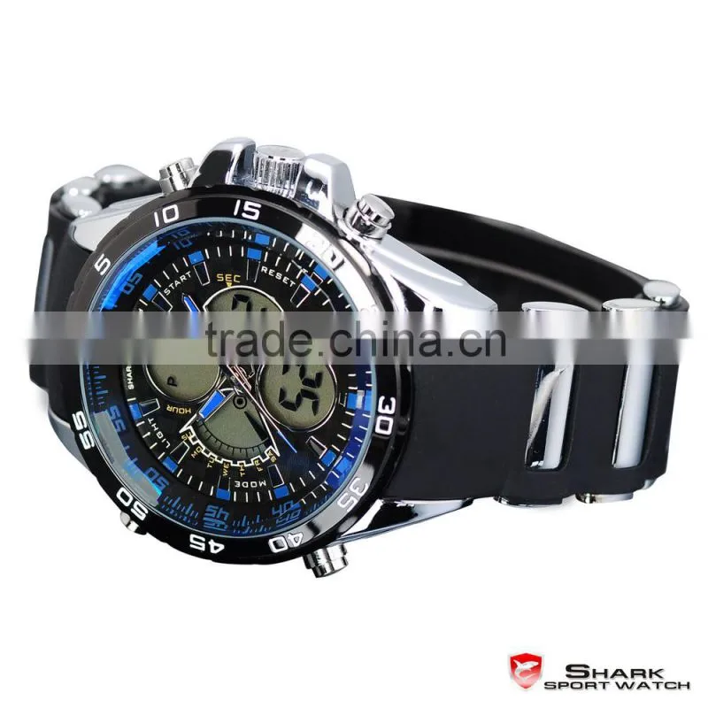 SHARK Men's Date Day Alarm LCD Sports Quartz Rubber Army Wrist Watch