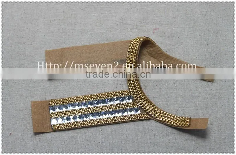 Whoelsale crystal acrylic velvet fabric collar, gold metallic women collar, women jacket big collar