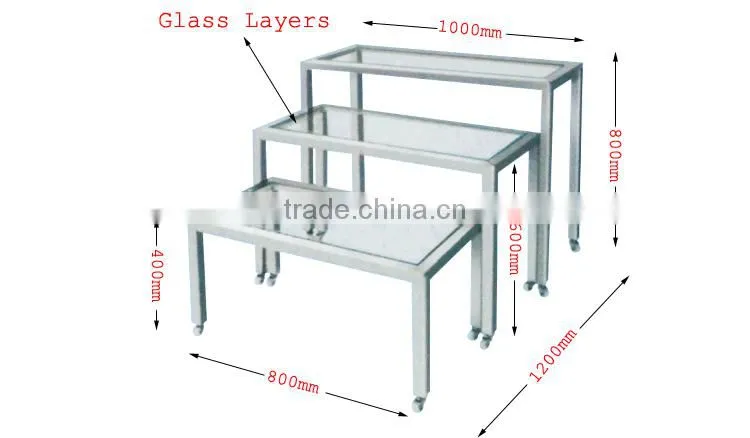 3 tie Clothing display stand/three tier glass assembly lines platform