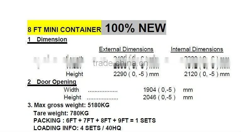 6/7/8/9 FT mini container