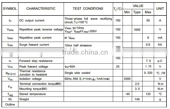 MDS 50A Three Phase Bridge Rectifier for Switching Power Supply