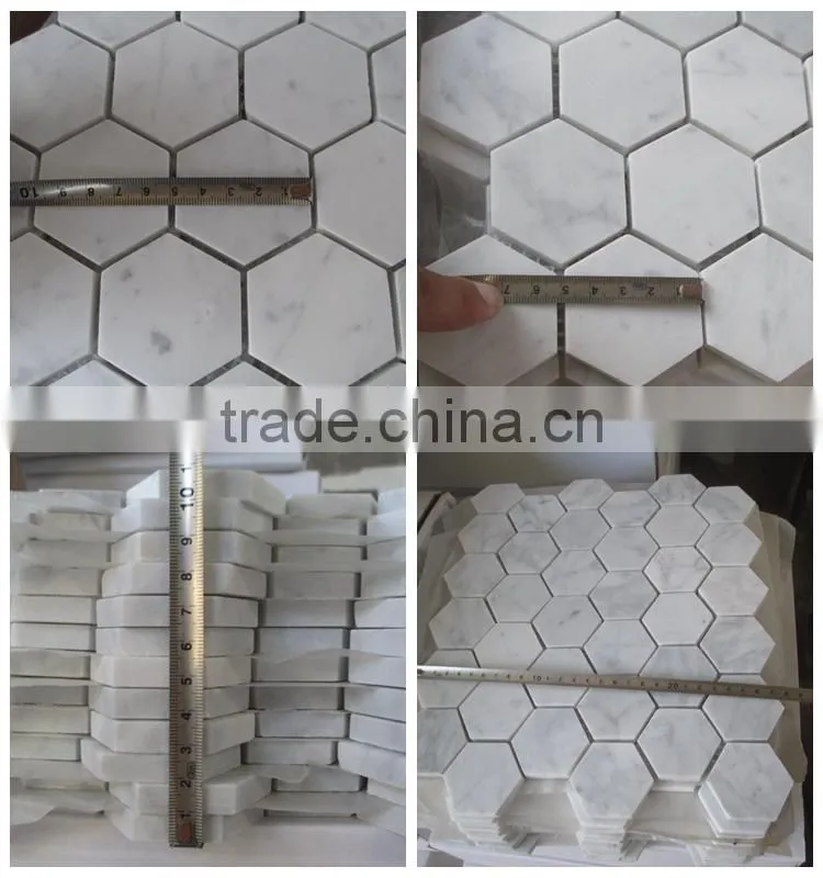 Big Hexagon Bianco White Carrara Marble Mosaic tile 12x12