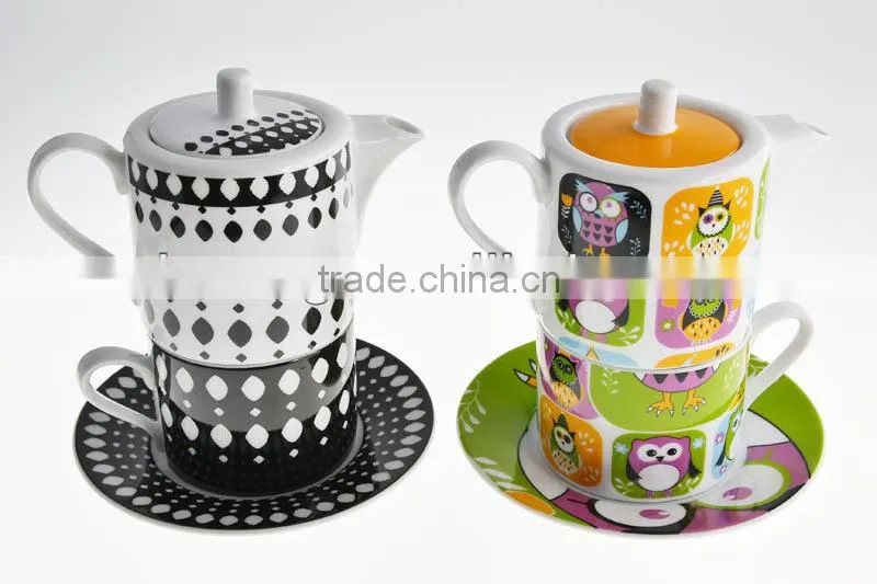 High Quality Porcelain Modern Black And White Dotted Pattern Teapot Set With Mugs And Saucers Set WS1059-CF021-231-1/s
