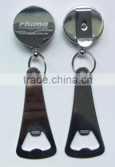retractable plastic badge holder with bottle opener