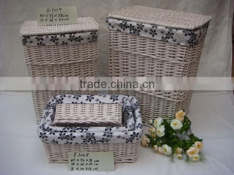 Grey wash large wicker laundry basket with lid, willow household storage basket- set of 5