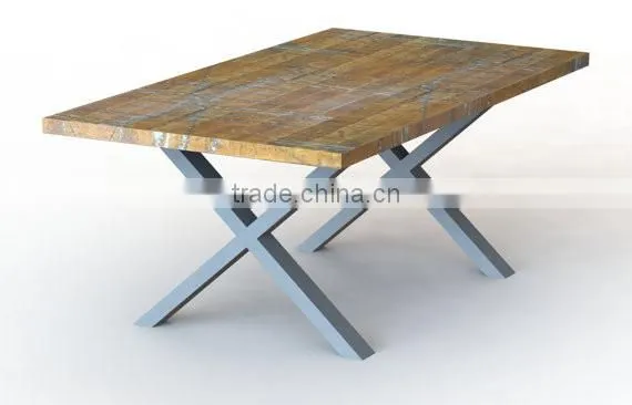 UK hot-selling solid wooden coffee table metal iron X shape leg