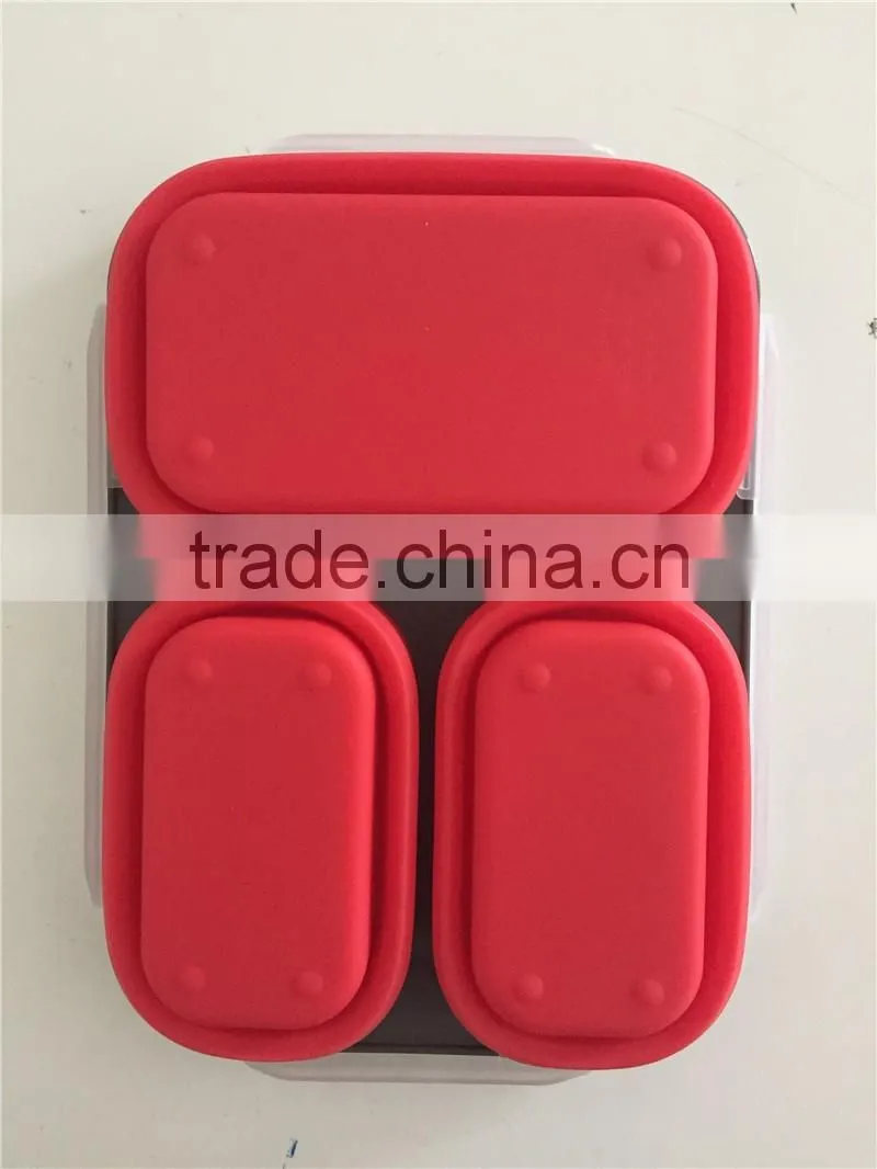 Collapsible silicone lunch box with serving tool/square shape foldable silicone lunch box