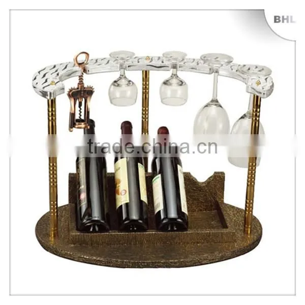 2013 New Style! Bar/hotel leather red wine rack YJ-4 with 4 glass holder, single bottle wine display rack for guest room