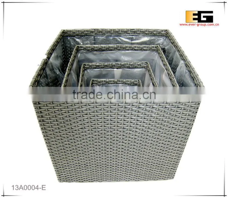 PE/Plastic rattan square with liner deco flower vase