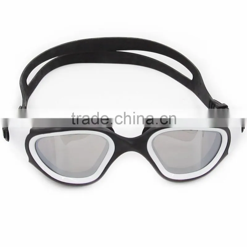 2015 New Panoramic Silicone Adult Swimming Goggles with Blue Mirrored lens (MM-7203)