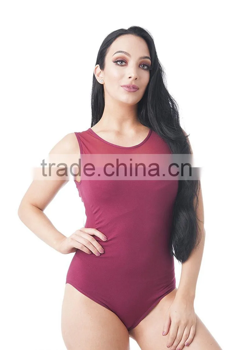 Fashion Women's Sleeveless Mesh Back Sweetheart Leotard Adult Sexy Transparent Bodysuit
