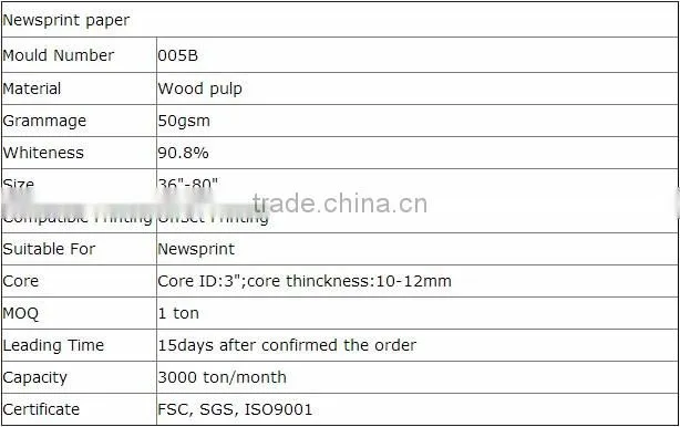High Printing Quality 100% Recycled 55g White Newsprint Paper Price