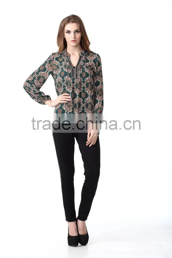 High Quality Fashion Long Sleeve Embellished Blouse for Women