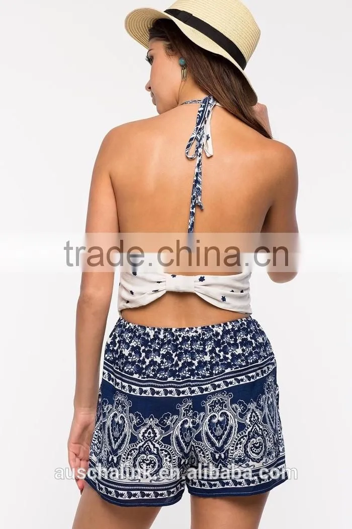 hot sale boho border elegant smocked romper whoelsale