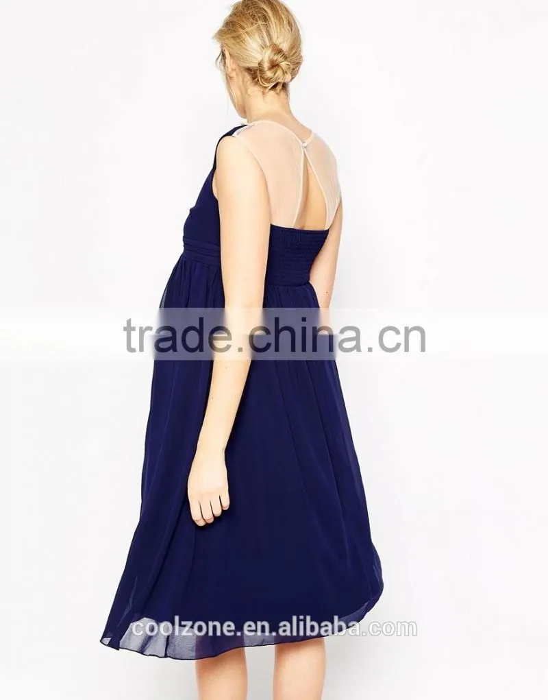 2015 Fashion sleeveless embrodiery neck chiffon dress for maternity clothes