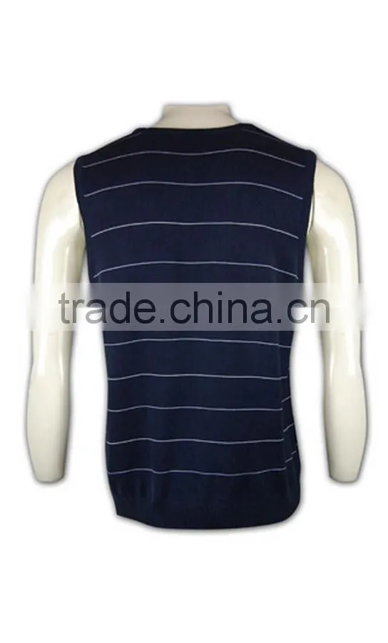 ISO9001/BSCI Manufature embroidery navy blue sleeveless striped sweater vest