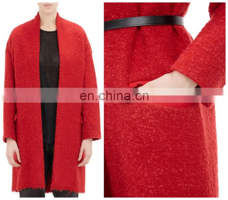 women Fashion long sleeve woolen coat with belt (NT208)