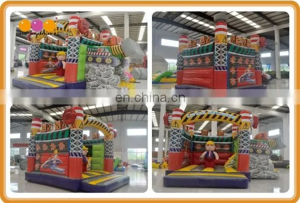 2016 new design little builder inflatable combo bouncer with slide for kids