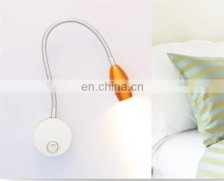 Colourful light head 1w 110v 220v swing arm desk lamp hot sell flexible hose bed lamp decorative led reading lamp