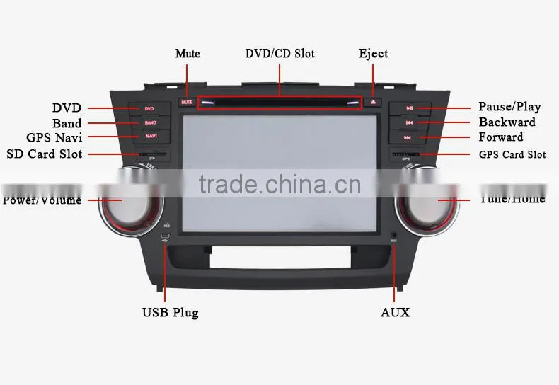 Double Din for TOYOTA HIGHLANDER Touch Screen Car DVD Car Stereo GPS 3G WIFI Bluetooth SWC RDS Phonebook AUX 1080P USB/SD