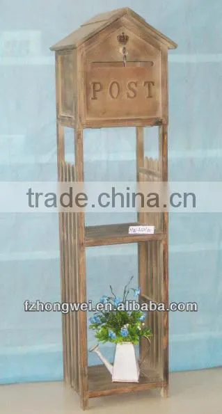 Hongwei Handmade Rustic Vintage Natural Wooden Post Box/Mailbox/Letter Box for Home&Garden Decor,Free Standing,Durable