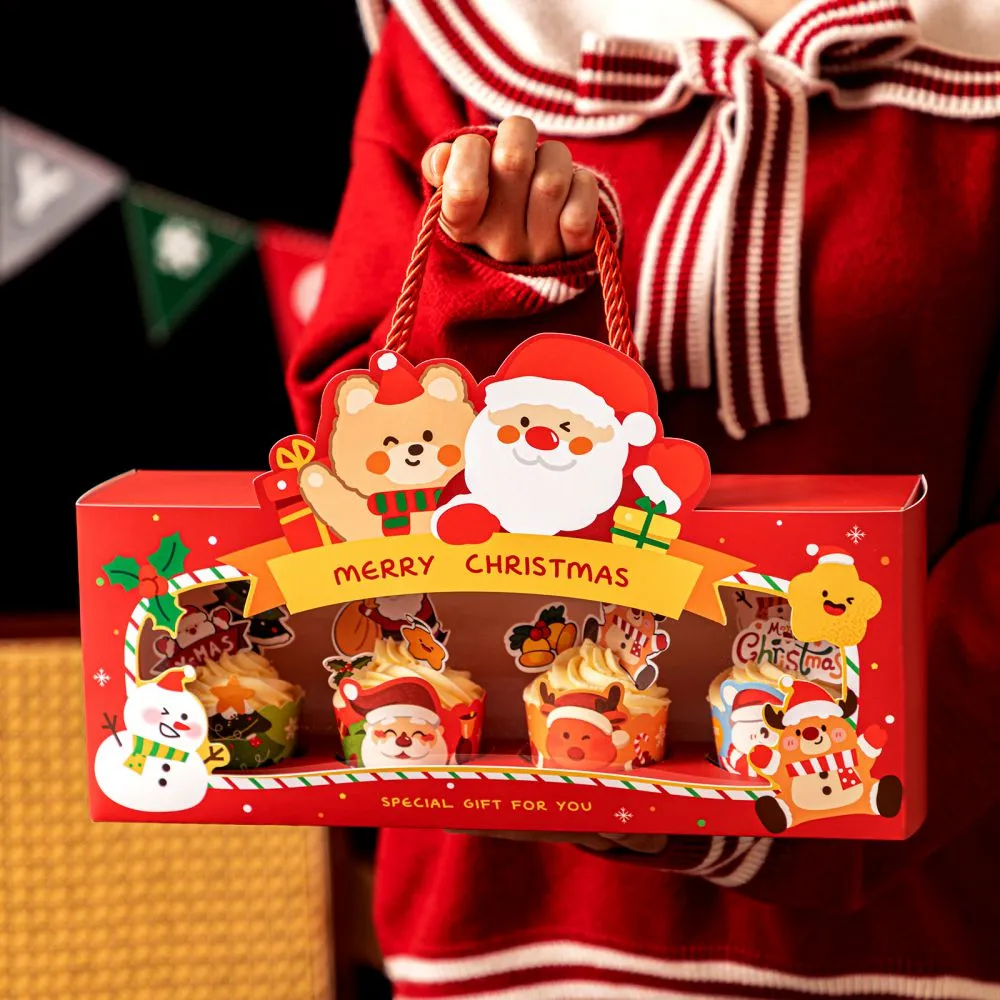 Christmas cupcake box Muffin cup packaging Snow Crumble nougat baking window handle box