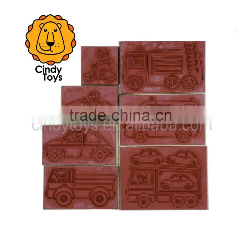 Wooden Rubber Stamps Motor Vehicles 7 pcs for Kids