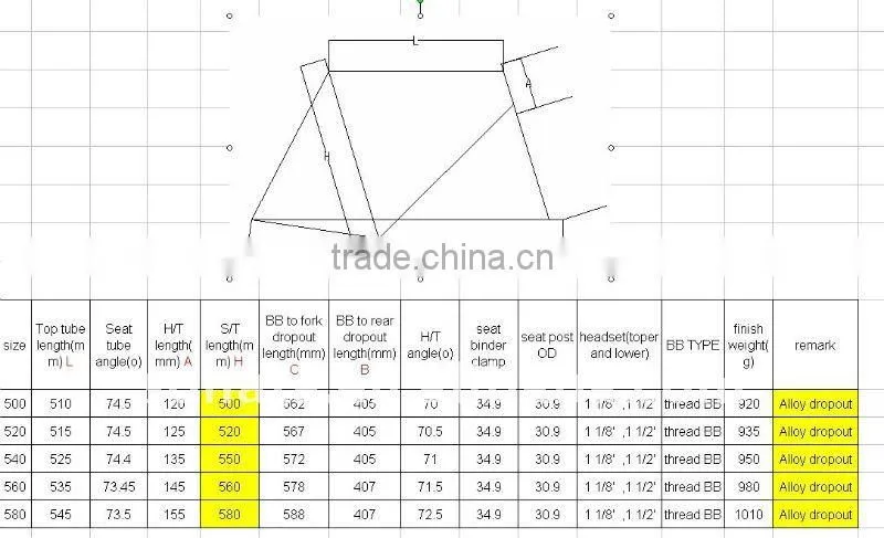 540mm 3k carbon bicycle frame